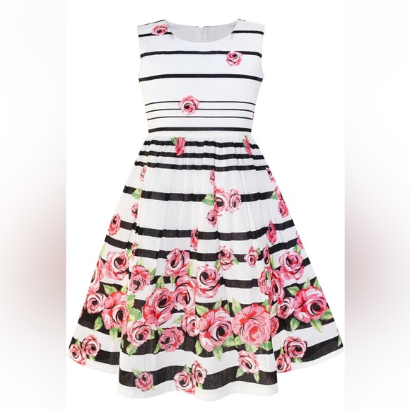 NEW B06 Sunny Fashion floral roses and stripes Girl's Dress - Picture 10 of 10